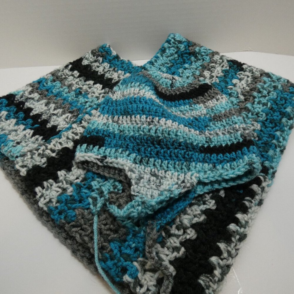 Easy On Baby Poncho SET, Crochet Multi Color, Ear Flaps Hat, Toddler, Infant NWT